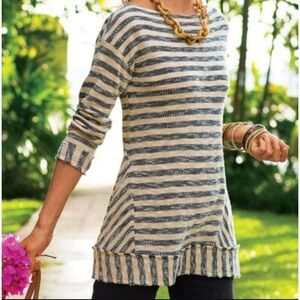 SOFT SURROUNDINGS Marina Nautical Striped Pullover Tunic Sweater Sz S Boat Neck